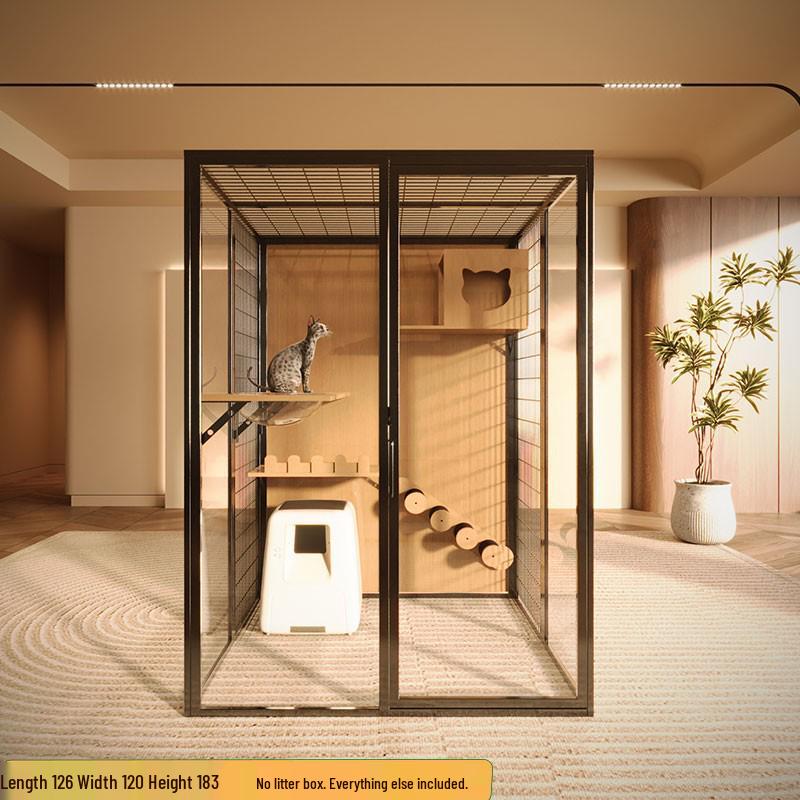 Luxury Solid Wood Panoramic Cat Villa - Large Indoor Glass Cat Room
