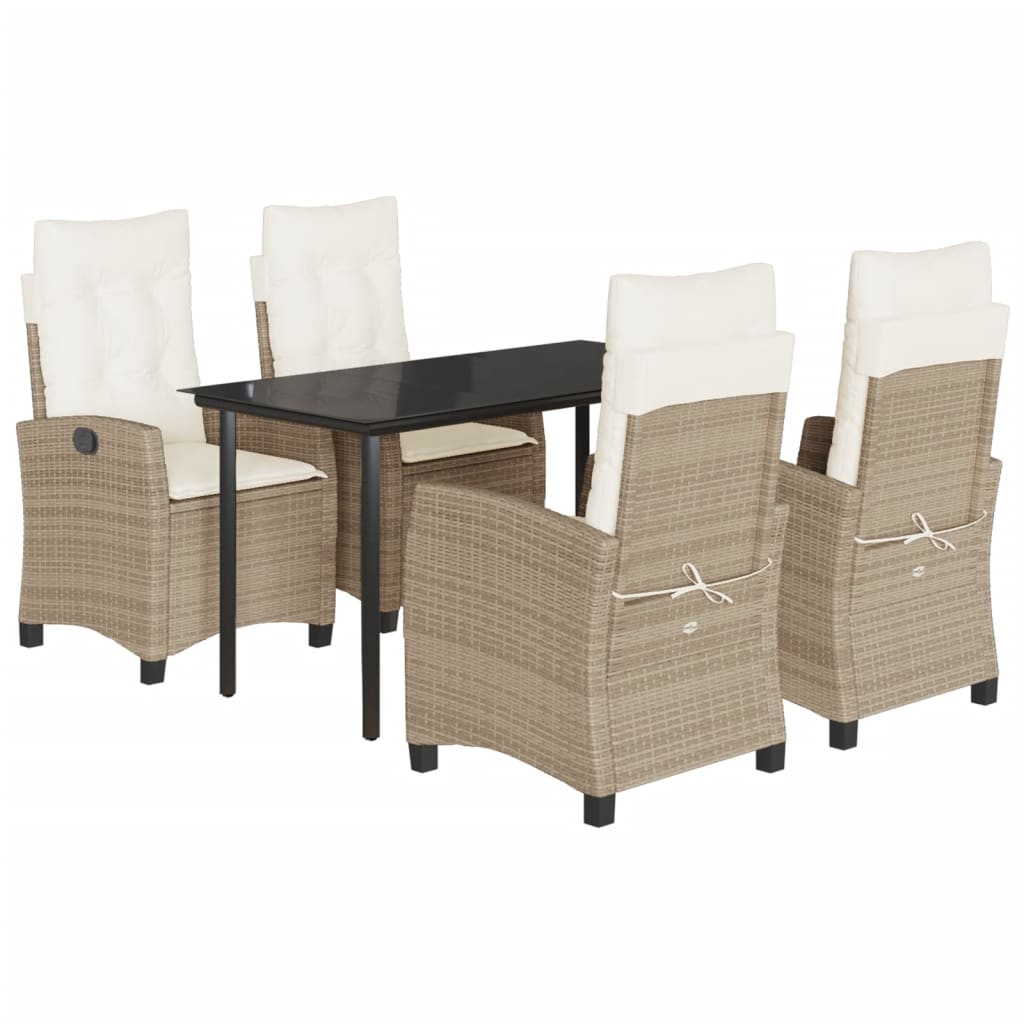 5 Piece Garden Dining Set with Cushions Beige Poly Rattan