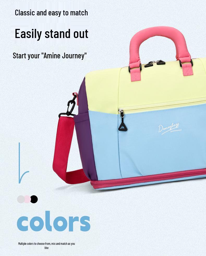 Dopamine Color Block Yoga Sports Bag with Shoe Compartment - Large Capacity for Short Trips
