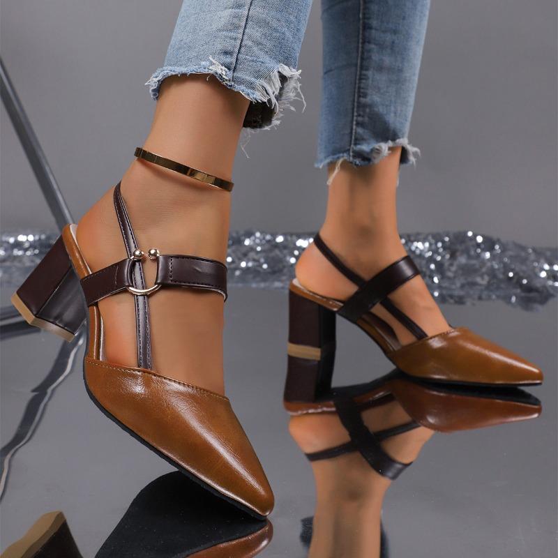 Мода 2025 Новые Элегантные Босоножки с Острым Носком и Массивным Каблуком Женские Летние Туфли на Высоком Каблуке Женская Мода Туфли на Толстом Каблуке Вечерние Босоножки для Платья