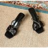 Fashion Women's High Heel Slippers Bow Tie Rhinestones Satin Material Shoes Women Sexy Dress Fashion Summer Models Sandalias De Mujer