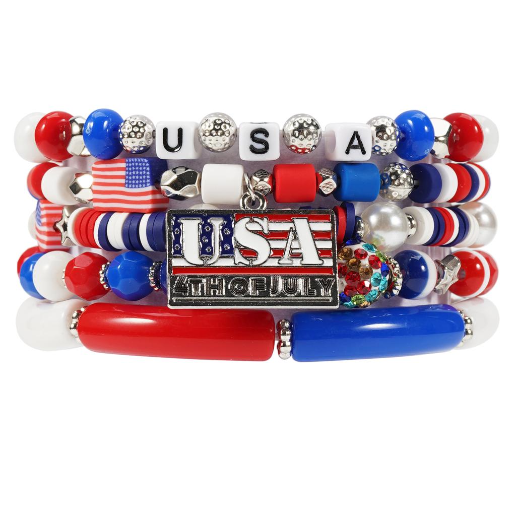 4th of July Bracelets USA Bead Bracelet American Flag Bracelets Patriotic Independence Day Bracelet