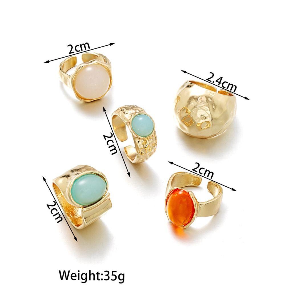 5Pcs Aesthetic Vintage Ring Set Retro Alloy Fashion Jewelry Adjustable Ethnic Rings for Women