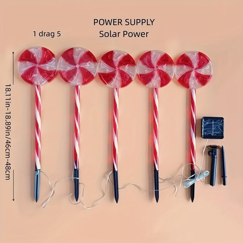 Светильники Candy Cane Solar Stake Lights, Пластик, Уличный декор для сада, Праздничные светильники для газона, Водонепроницаемый IPX4, Работает на солнечной энергии, Без пульта дистанционного управления, Емкость аккумулятора 300 мАч