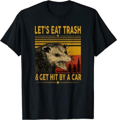Винтажная футболка унисекс «Давайте съедим мусор и нас собьет машина»