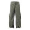 Kisko American Retro Distressed Three-Dimensional Deconstructed Army Green Scimitar Pants Unisex Design Loose Straight Pants