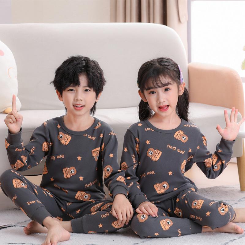 Children's thermal underwear, multi-color cartoon printing, cotton material, two-piece set of boys and girls pajamas in autumn and winter