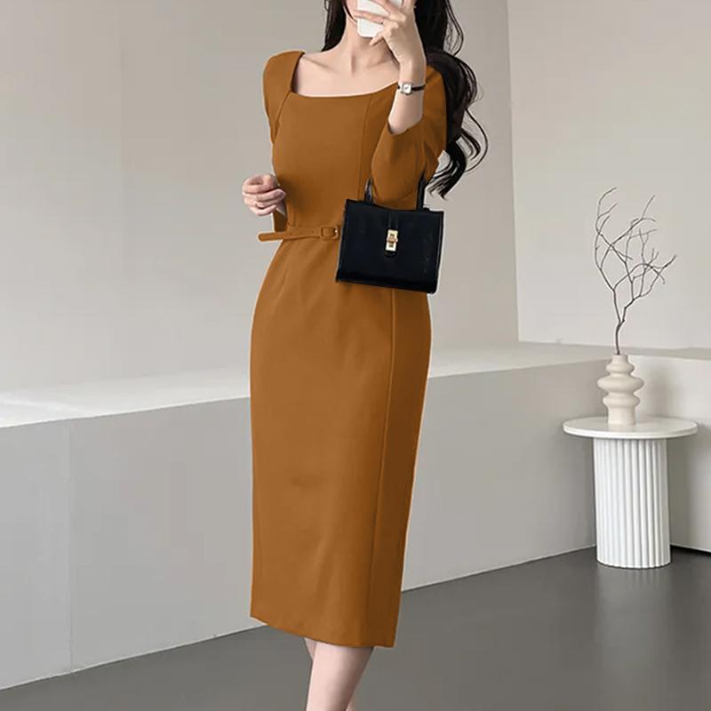 ZANZEA Женское повседневное платье-футляр с квадратным воротником и короткими рукавами