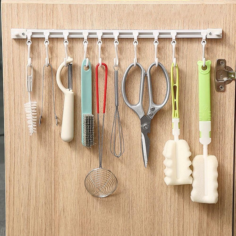 Plastic Track Row Hooks Non Punching Cabinet Hook Multifunctional Long Row Hook Kitchen