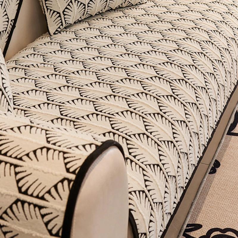 Чехол для дивана с листьями шенилла, жаккардовый, нескользящий, подушка для дивана в форме буквы L, универсальные чехлы для полотенец для дивана, домашний декор