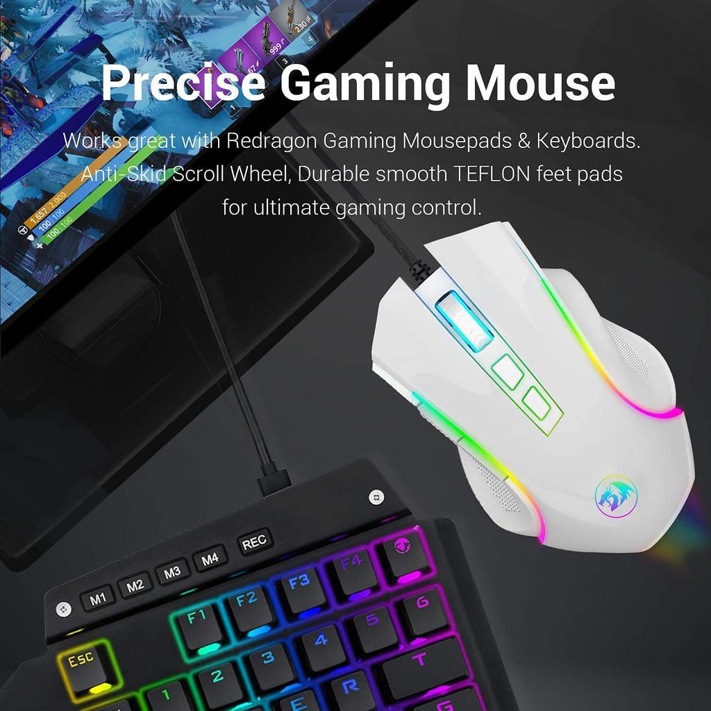 Проводная игровая мышь Redragon M602 RGB с подсветкой RGB Spectrum, эргономичная мышь Griffin, программируемая с 8 режимами подсветки до 7200 точек на дюйм для ПК с ОС Windows