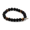 Stones and Minerals. Matte Black Onyx + Tiger Eye 8mm Bead Bracelet. Made In France.