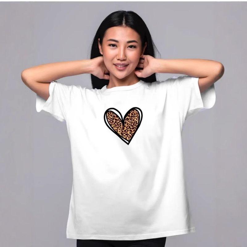 European and American New Fashion Casual Love Print Short Sleeve T-shirt Top Heart Printed T-shirt Top