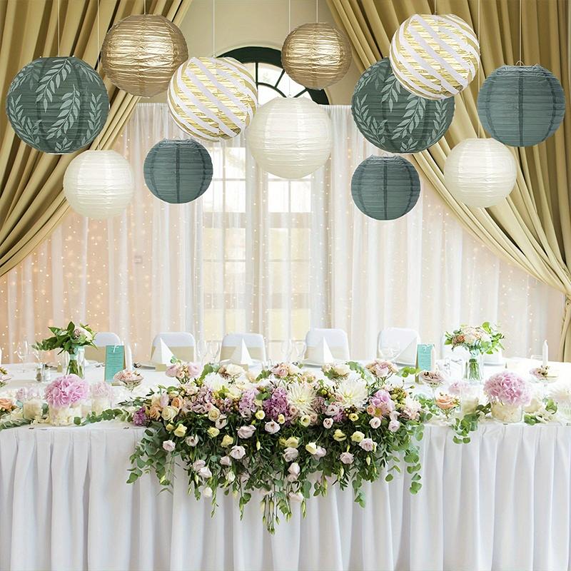 6/12/15PC Round Hanging Decorations Elegant Paper Lanterns Rustic Parties Paper Lantern Set Ivory & Golden