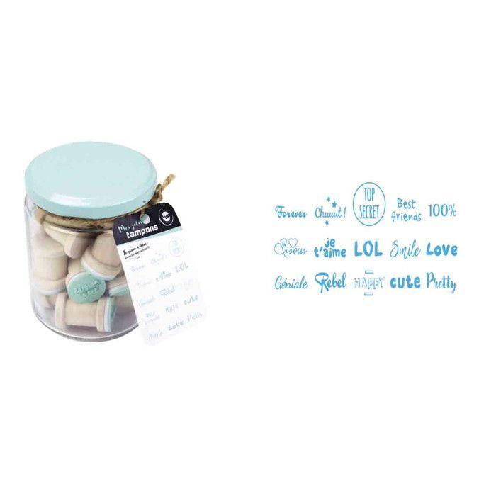 MégaCréa DIY - Tampon en bois Mots doux 1,8 cm bocal 15 pièces