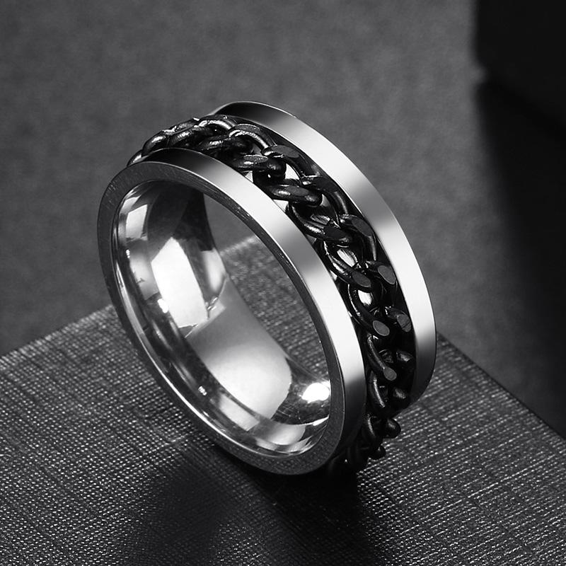 Rotate Rotating Anxiety Fidget Rings Titanium Stainless Steel Chain Spinner Finger Ring For Men Blue Gold Color Black Punk Rock
