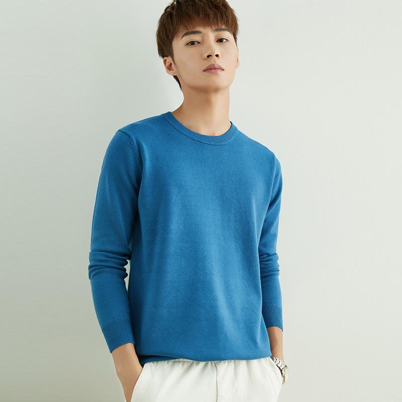 Осенне-зимний мужской вязаный свитер с V-образным и круглым вырезом, простой, в стиле «ветреный полевой», однотонный, деловой свитер.