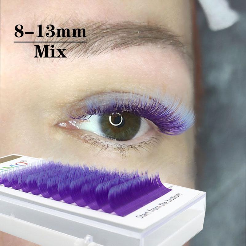 Цвет, прививка, накладные ресницы, кончик фиолетовой орхидеи 0,07 мм, C/D, смешанная длина, макияж, наращивание.