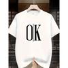 Мужская футболка с графическим принтом "OK" - Дышащая летняя повседневная, Смелый дизайн с буквами, для активного отдыха и повседневной одежды, Свободный летний спортивный стиль