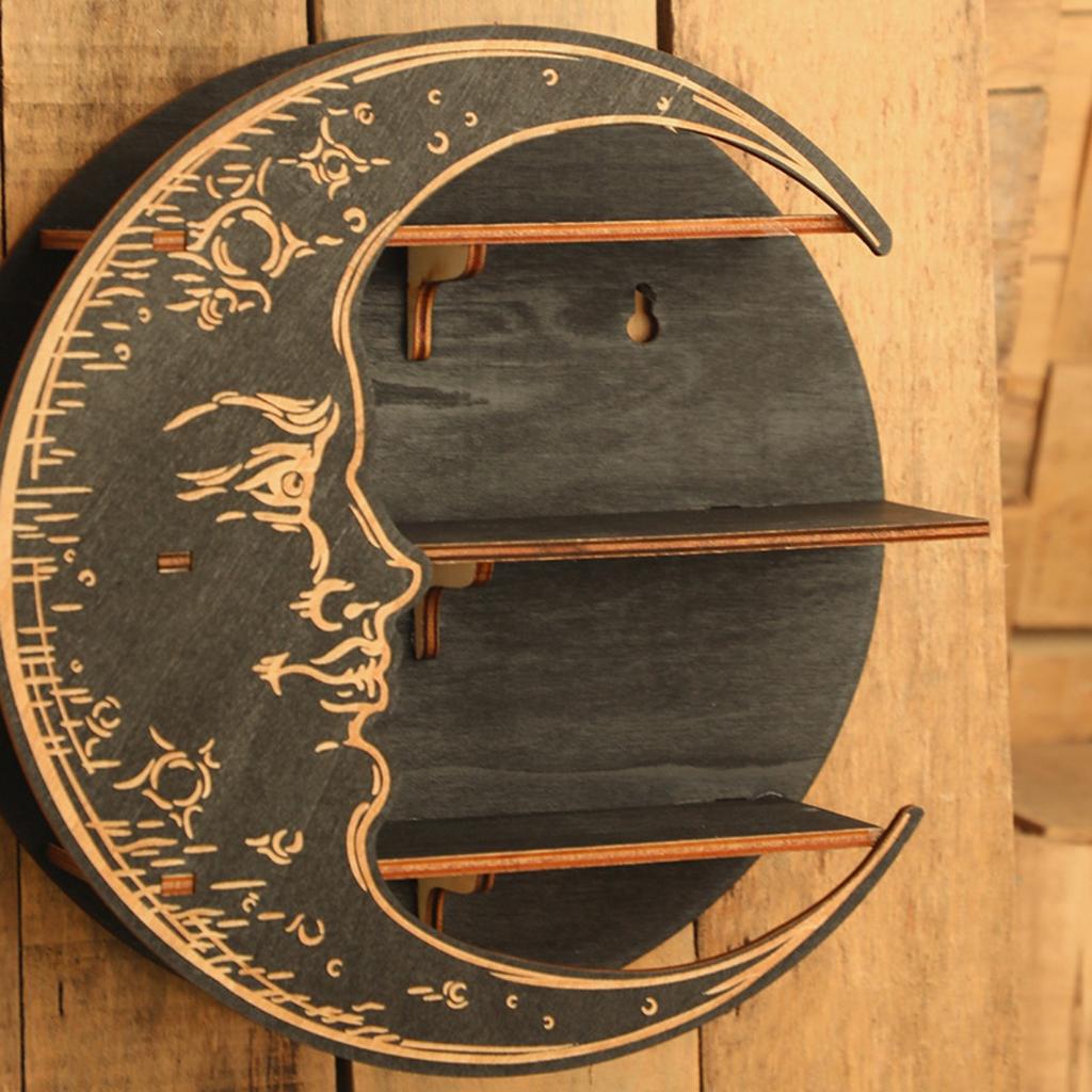 Полка в виде полумесяца, деревенский деревянный держатель для хрусталя для лечебных камней и эфирных масел, настенная хрустальная полка-дисплей для настенного декора, ведьмины подарки