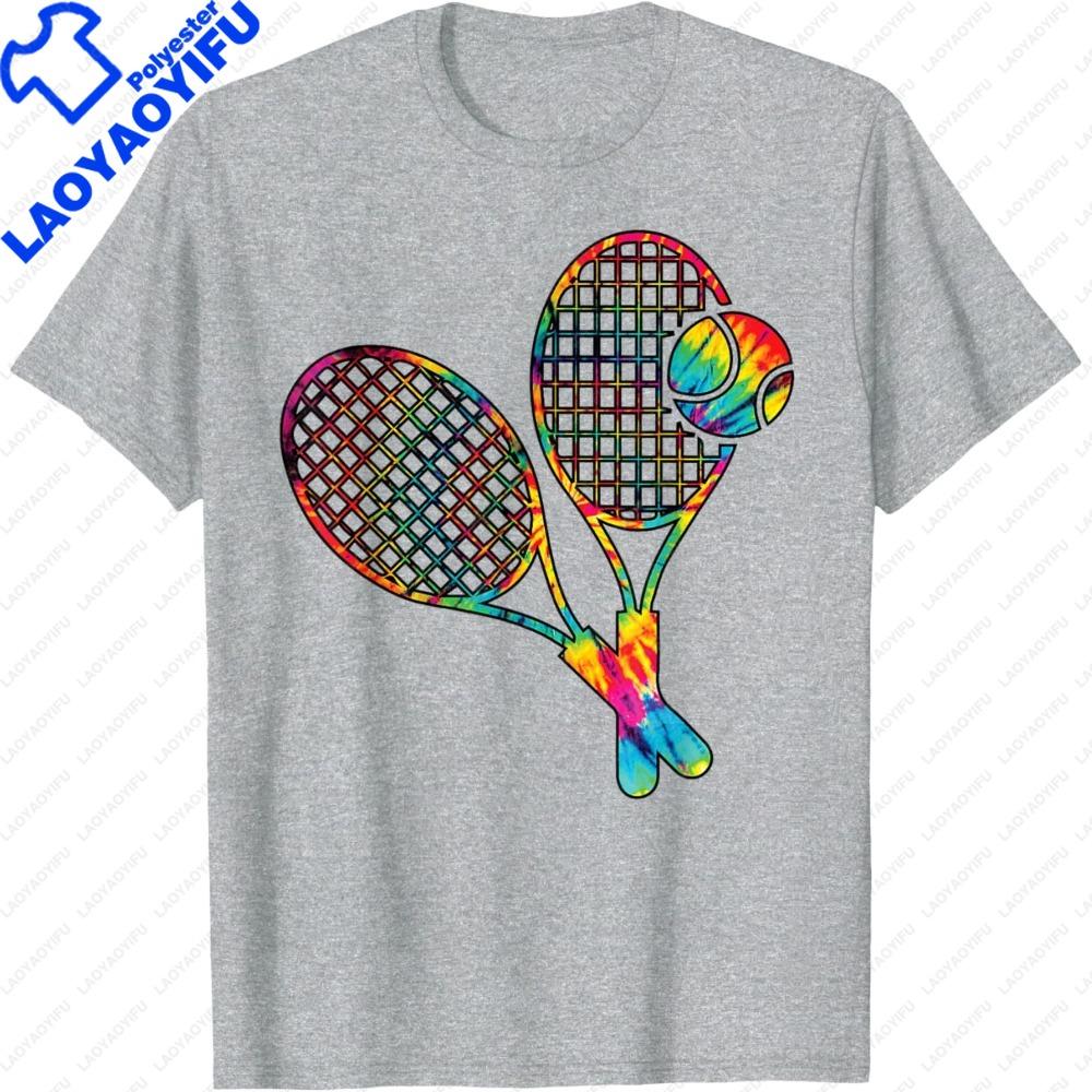 Tennis Tie Dye Rainbow Teenage Unisex Girls Cool TShirt Colorful Fashionable Tennis Racket Patterns T Shirt Women Clothes