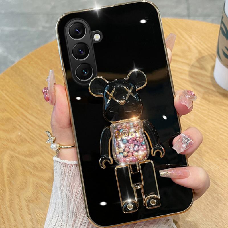 For Samsung Galaxy S25 FE / S26 FECase Soft Electroplated Quicksand Hourglass Pellet KWAS Bear silicone shockproof Protector Smooth