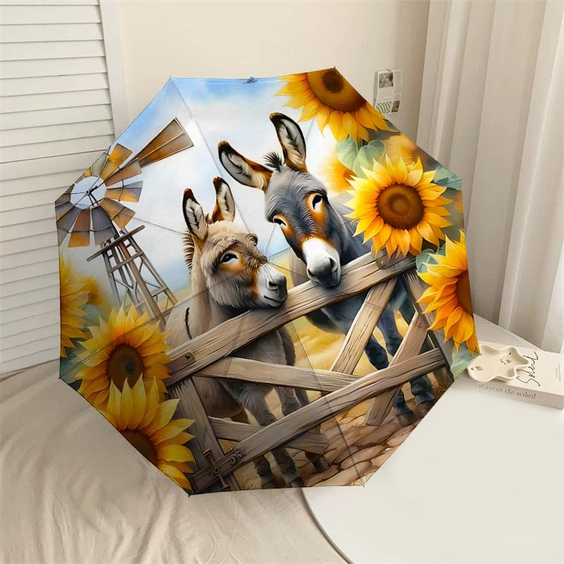 1PC donkey sunflower Umbrella-8-Rib Reinforced, Automatic Open, Lightweight & Durable, Cute Fashion Accessory for Outdoor-P101