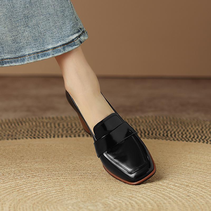 Мода 2025 Весна Новые ТУФЛИ ЖЕНСКИЕ ИЗ НАТУРАЛЬНОЙ КОЖИ ПОВСЕДНЕВНЫЕ Женские Слипоны Лодочки с Мелким Вырезом Квадратный Носок Каблуки Женская Обувь Zapatos De Mujer