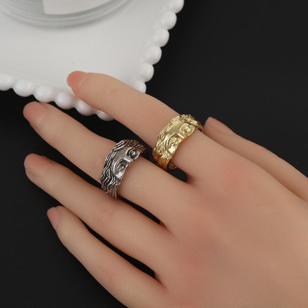 2pcs, Creative Half Face Mask Ring, for Men and Women, Fashion Retro Silver Relief with Adjustable Opening Ring, Confessing Gift