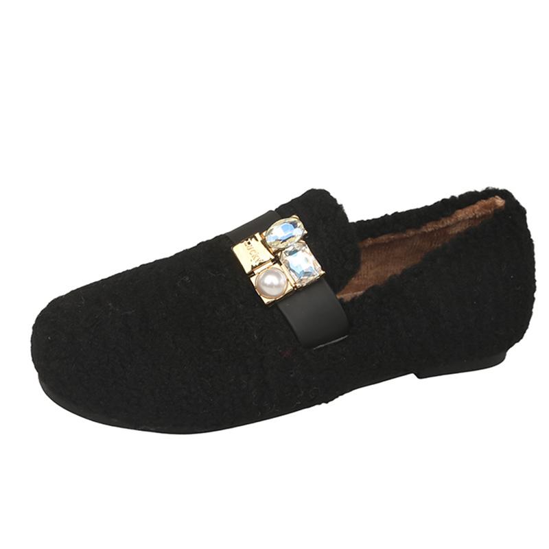 Меховые балетки женские мокасины обувь бисер кристалл дизайнерская повседневная обувь 2025 тренд короткие плюшевые зимние хлопковые сапоги теплые женские ботинки