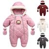 Комбинезон для новорожденной девочки Осень и Зима Детский ромпер с перчатками Теплый детский зимний комбинезон Утолщенный мультяшный детский лыжный костюм Пальто