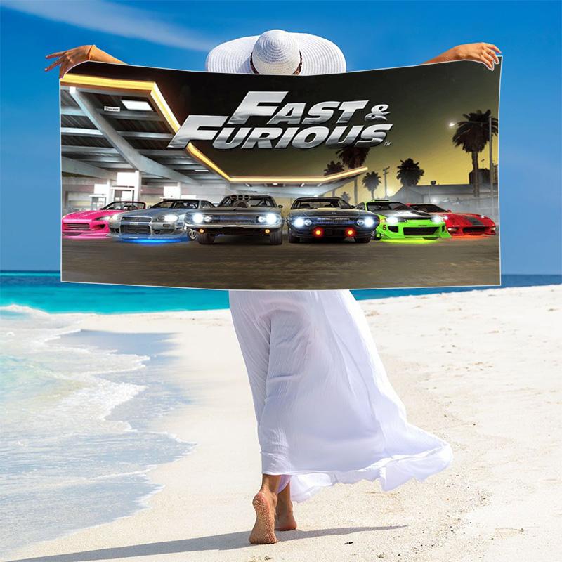 Fast Furious Print Beach Towel, Large Soft Quick Dry Towel for Beach Camping Swimming