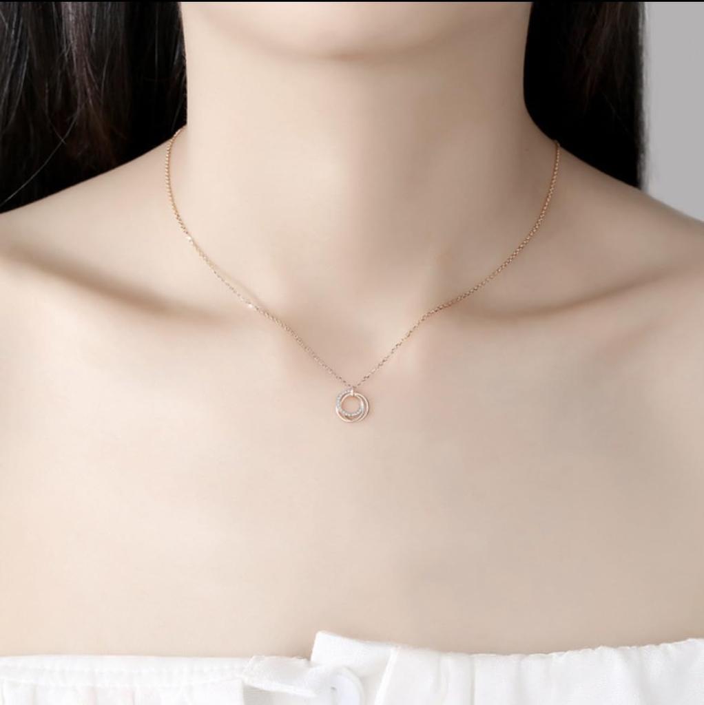 Ожерелье BE из серебра 925 пробы с розовым золотом и круглым колье с цирконием, простое популярное украшение на день рождения, годовщину, рождественский праздник, подарок для жены [РЕШИТЕЛЬНЫЙ БЕССТРАШНЫЙ]