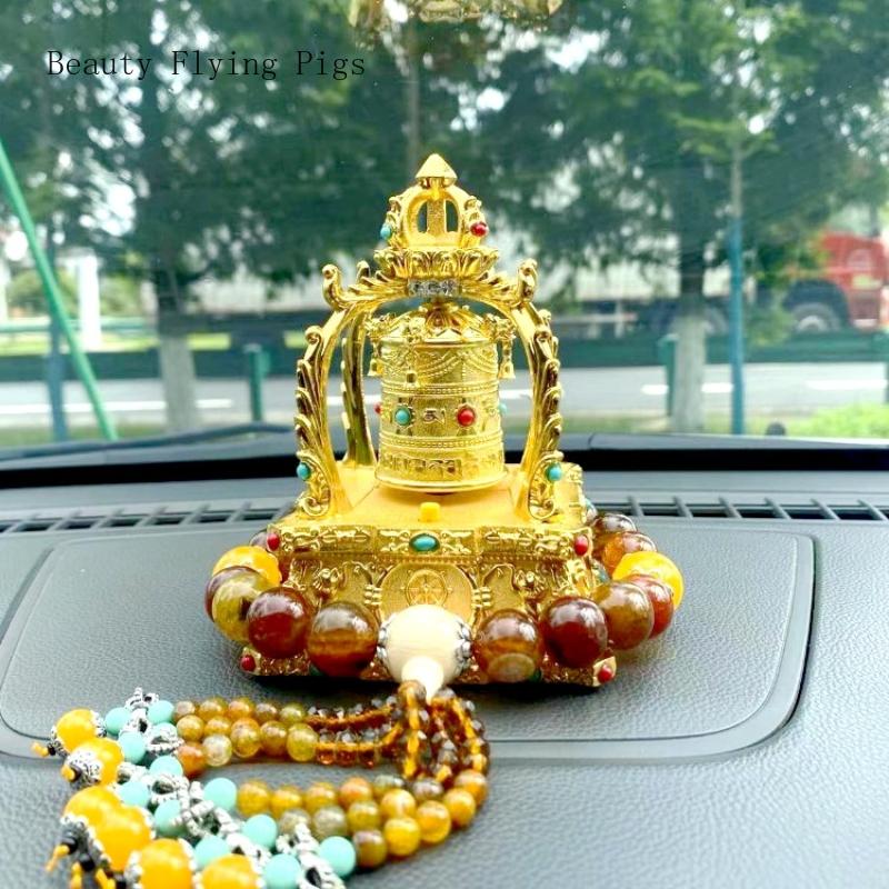 Creative Solar Alloy Car Accessories Prayer Wheel Automatically Rotates Car Interior Decoration Feng Shui  Buddhism