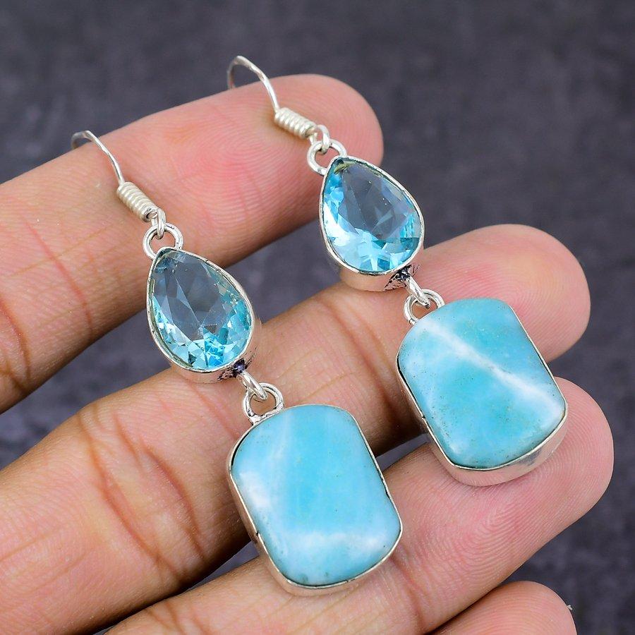 Подарочные серьги из стерлингового серебра 925 пробы с натуральным ларимаром и голубым топазом 2,40 дюйма l5B38