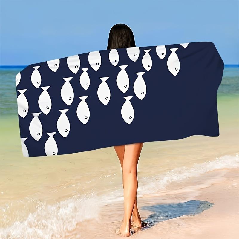 Blue White Fish Designs Beach Towel, Perfect for Sunny Days Beach Lounging Sunbathing