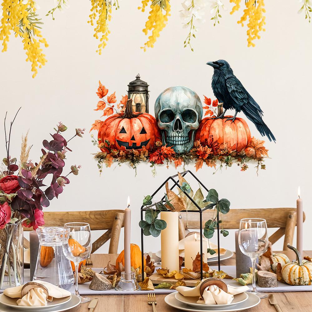 ПВХ Хэллоуин Тыква Череп Черная Птица Кленовый Лист Наклейка На Стену Для Декора Гостиной