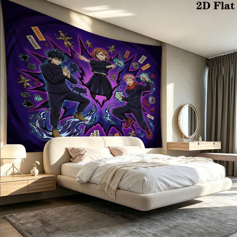 Jujutsu Kaisen Wall Tapestry Aesthetic Wall Hanging Printed Fabric Blanket Decorative Tapestries For Bedroom Living Room Home Decor