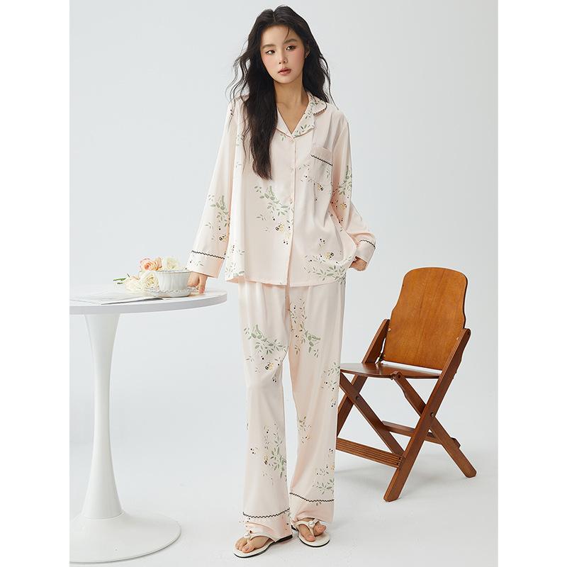 Pajamas women's new ice silk spring black wavy edge loungewear in spring 11, women's outer wear can be one piece in summer