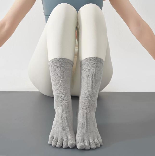 Professional Grip Crew Sports Socks with Five Toe Anti-Slip Cotton for Autumn Yoga & Pilates