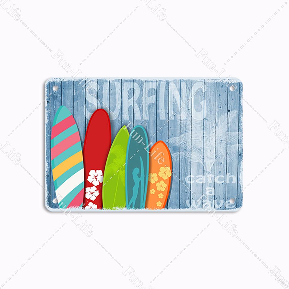 Пляжная жестяная вывеска, бар, паб, кафе, магазин, настенное украшение для серфинга, винтажная металлическая художественная наклейка, плакат, домашний декор, железная пластина 20x30 см
