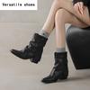 Designer Vintage Women Ankle Boots Fashion Slip On Knight Short Booties Ladies Concise Square Low Heels Shoes