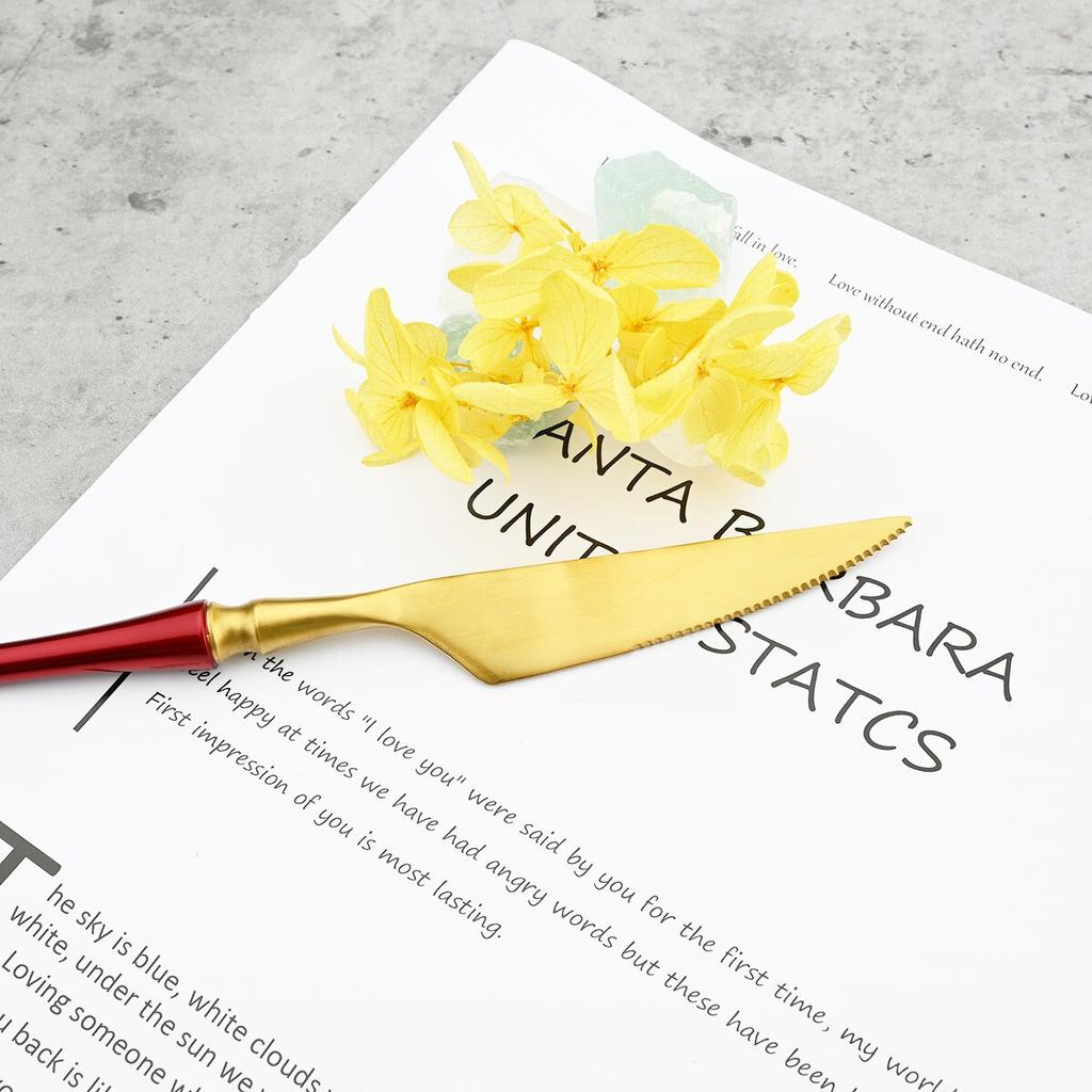 24Pcs Red Gold Cutlery Set 18/10 Stainless Steel Tableware Vintage Knife Fork Coffee Spoon Dinnerware Set Wedding Kitchen Silverware