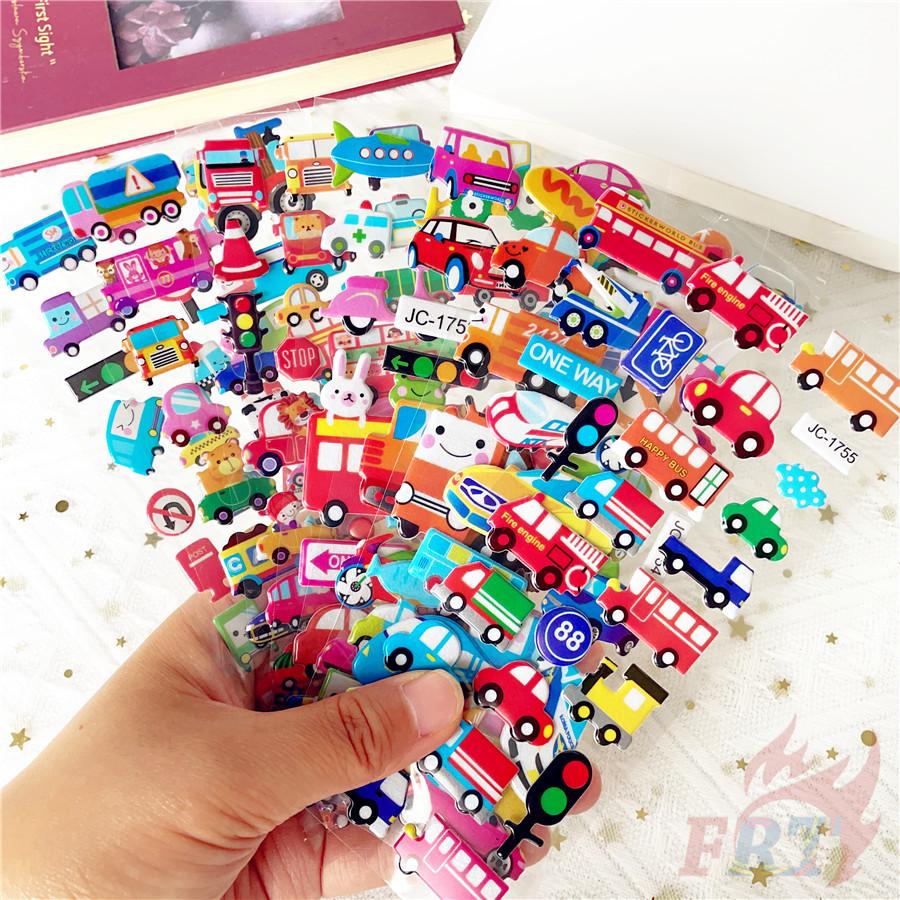 8Sheets/set Cartoon Vehicles Rewards Sticker Puffy Bubble Toys Stickers