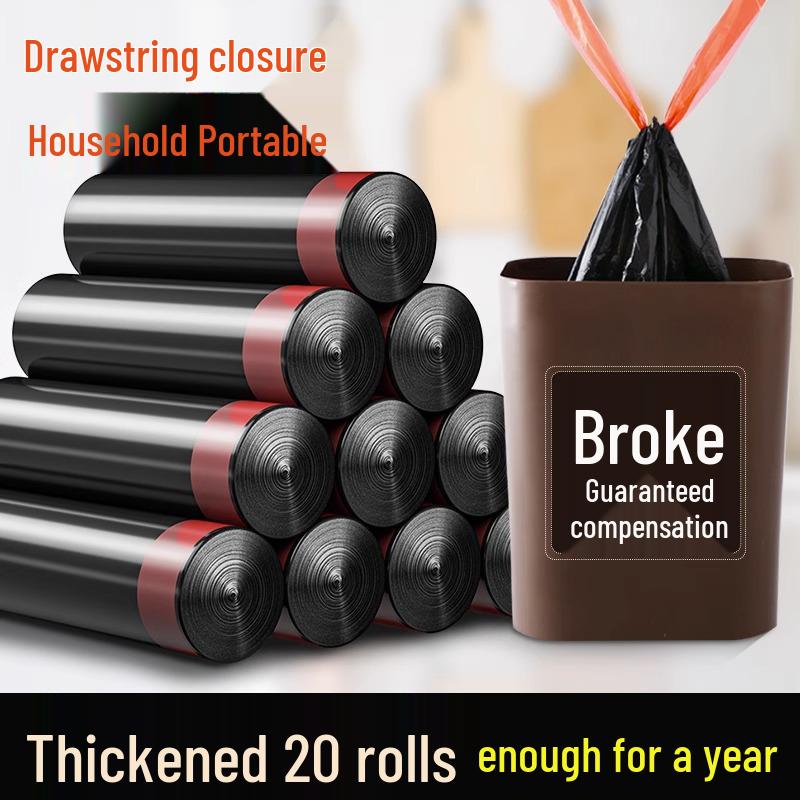 Large Black Handheld Drawstring Trash Bags for Kitchen, Dorm, and Household Use - Thick, Durable, Pull-up Closure