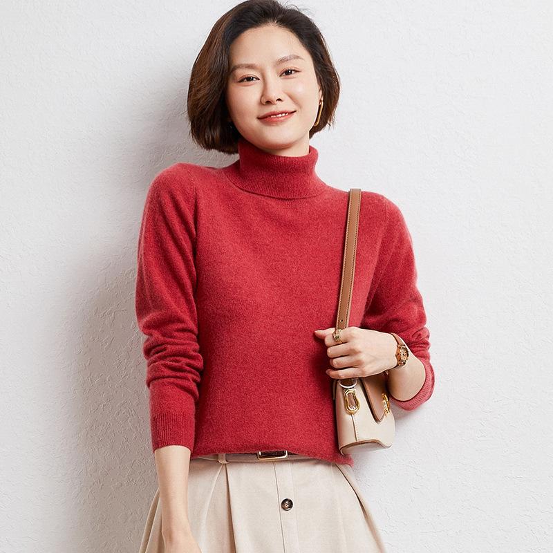 Women's High Neck Cashmere Sweater - Autumn/Winter Loose Knit Plus Size Pullover