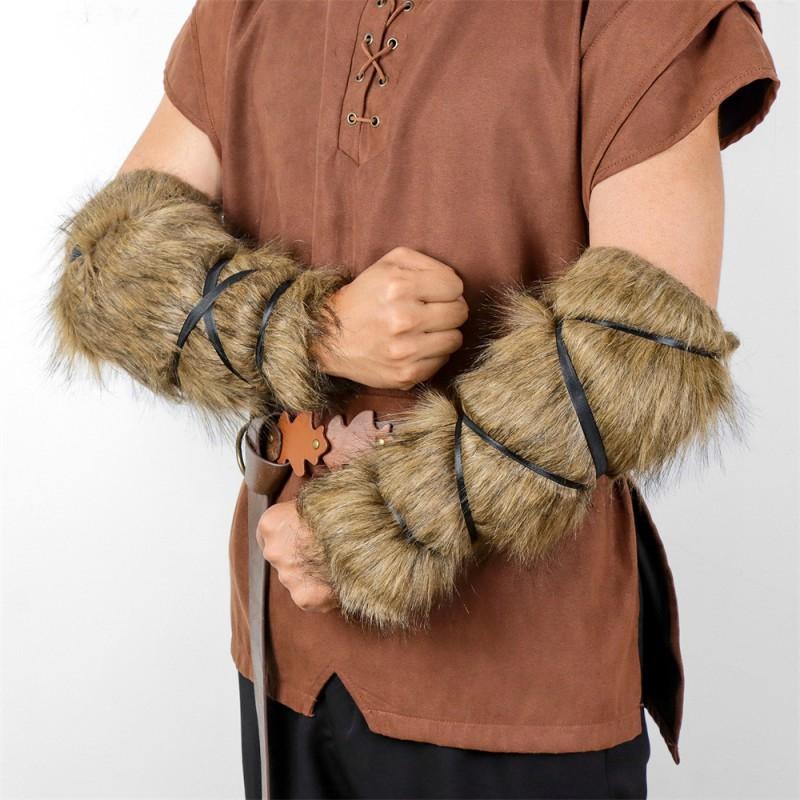 Viking Medieval Fox Fur Cuff Sleeves Cosplay Costume Accessories Men Women