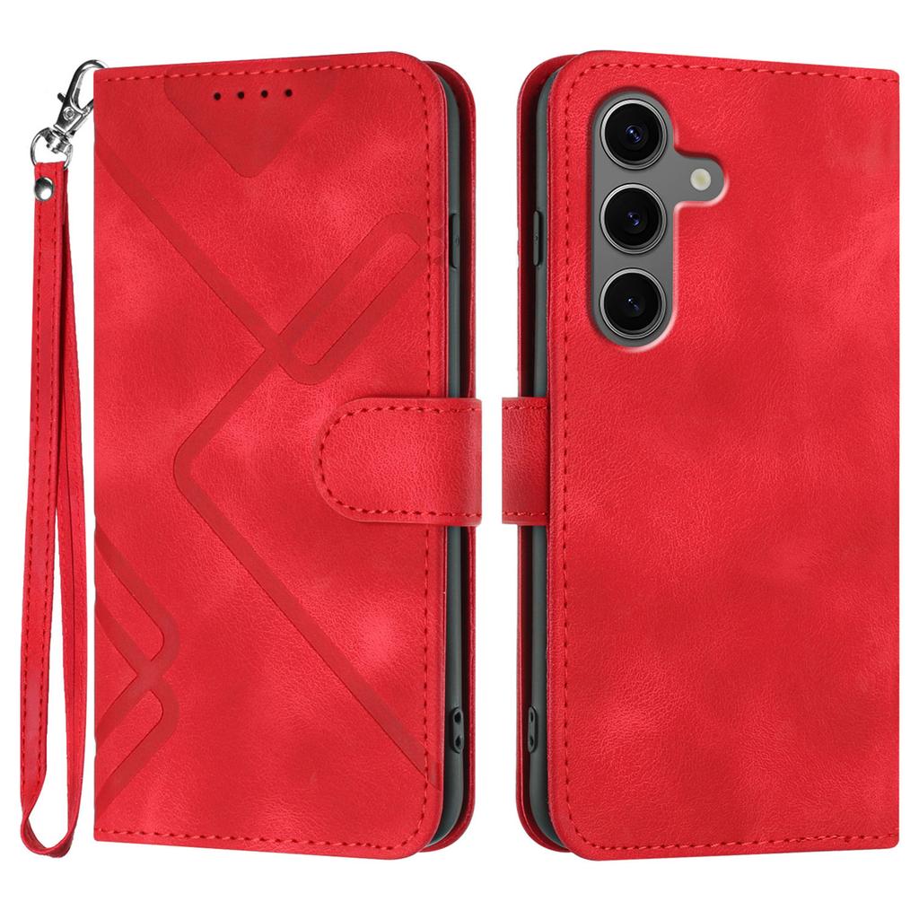 For Samsung Galaxy S24+/Galaxy S25+ Wallet Case Line Imprinted PU Leather Phone Cover with Strap