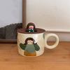 Handpainted Cartoon Ceramic Coffee Mugs 420ml Capacity Retro Style Tableware  Breakfast Dining