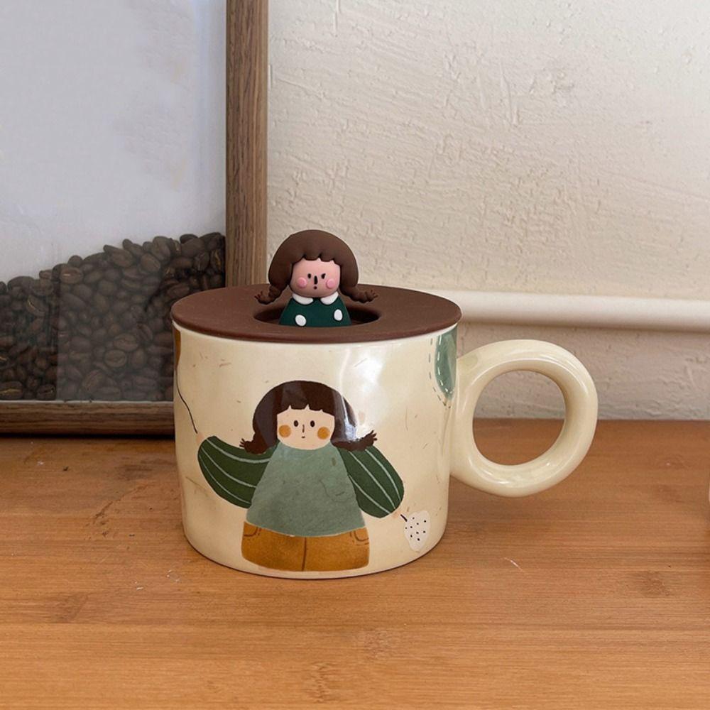 Handpainted Cartoon Ceramic Coffee Mugs 420ml Capacity Retro Style Tableware  Breakfast Dining
